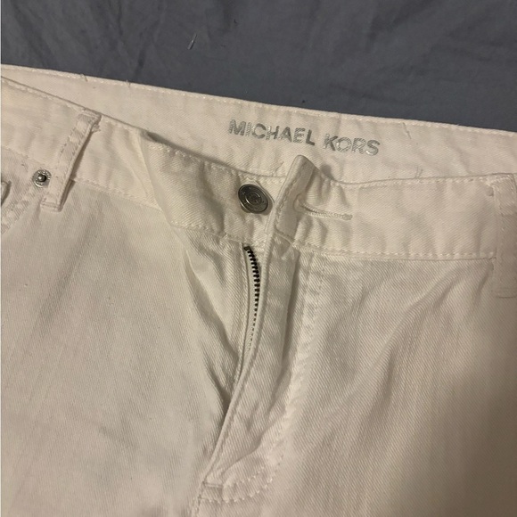 MICHAEL KORS White Denim Jeans Size 16 StraightLeg 5 Pockets Stretch Silver Logo - Picture 4 of 14